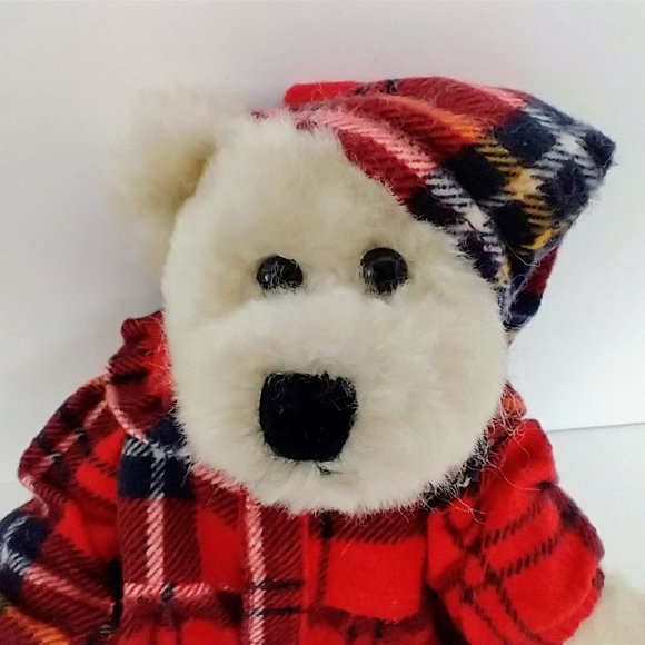 Boyds Bear Bianca T Witebred Red Plaid Pajamas and Stocking Cap 8" Plush Bear - Picture 3 of 8
